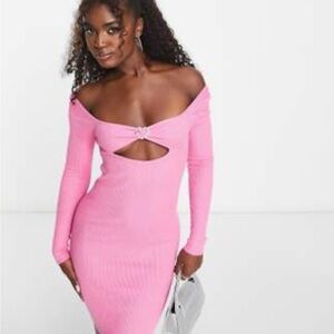 Miss Selfridge Pink Off-Shoulder Long Sleeve Cutout Dress